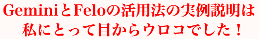 GeminiとFeloの活用法の実例説明は私にとって目からウロコでした！