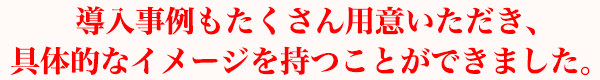 導入事例もたくさん用意いただき、具体的なイメージを持つことができました。