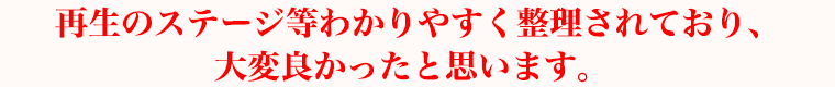 再生のステージ等わかりやすく整理されており、大変良かったと思います。