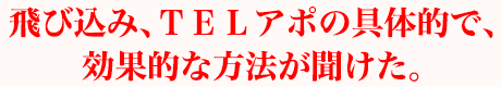 飛び込み、ＴＥＬアポの具体的で、効果的な方法が聞けた。